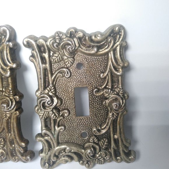 Vintage 1967 American Tack Light Switch Cover Plate Brass Tone Floral Rose #60T - Picture 5 of 5